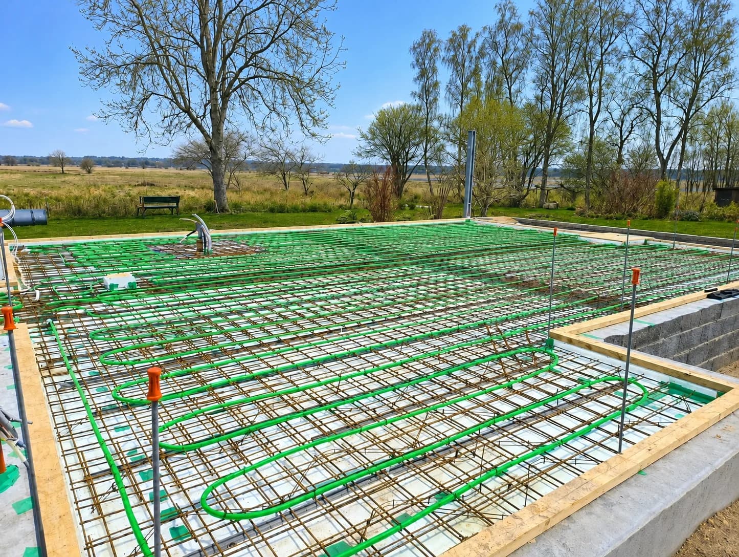 Gulvvarmerør lagt på armering før støbning, udført af MM Energi